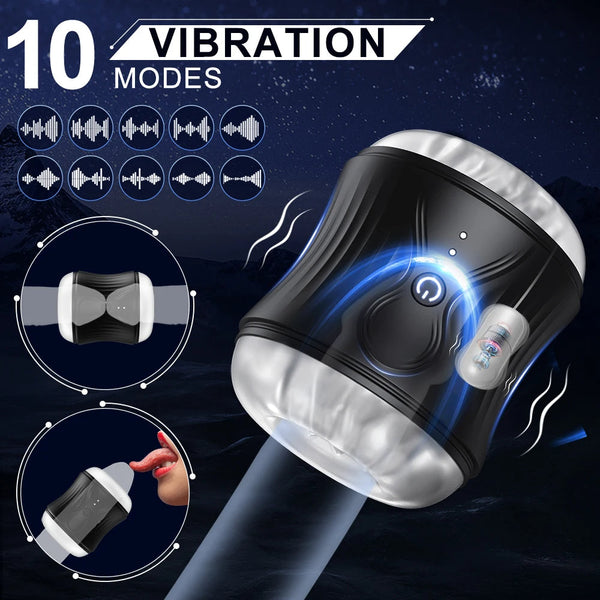 Vibrating Pocket Pussy Male Masturbator - Silicone Realistic Vaginal Penis Massage