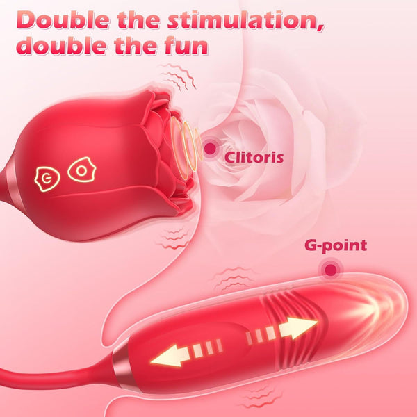 Thrusting Dildo Clit Sucking Rose Toy - Double End Dildo Vibrator Female Sex Toy